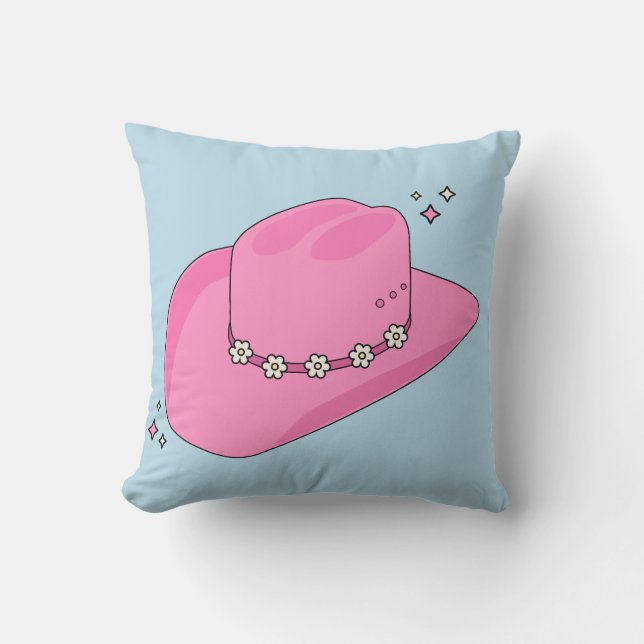 Cowboy Hat Preppy Pink And Blue Throw Pillow (Front)