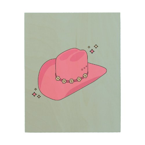 Cowboy Hat Preppy Pink And Blue Wood Wall Art