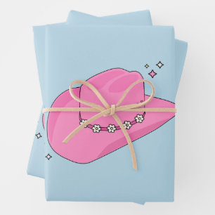 Cowboy Hat Preppy Pink And Blue Wrapping Paper Sheets