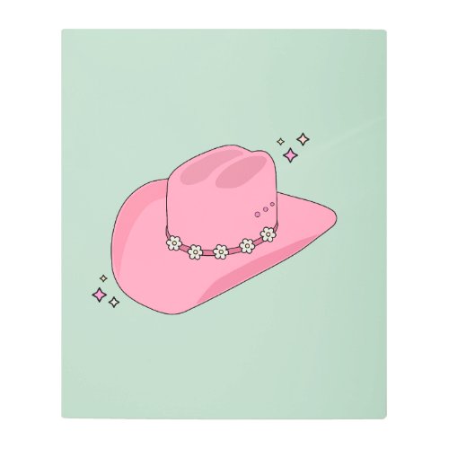 Cowboy Hat Preppy Pink And Green Metal Print