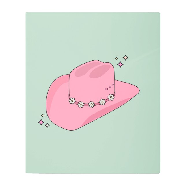 Cowboy Hat Preppy Pink And Green Metal Print (Front)
