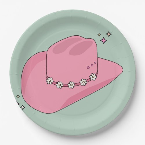 Cowboy Hat Preppy Pink And Green Paper Plates