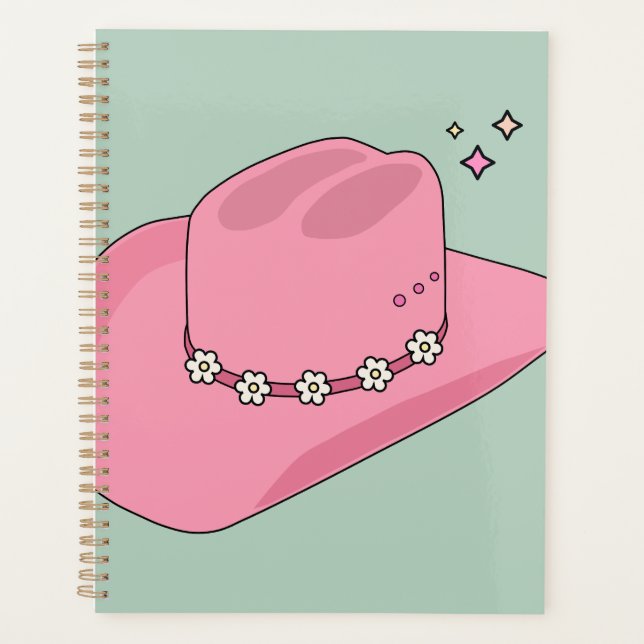 Cowboy Hat Preppy Pink And Green Planner (Front)