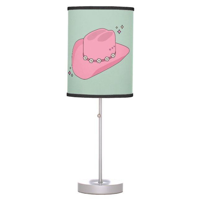 Cowboy Hat Preppy Pink And Green Table Lamp (Front)