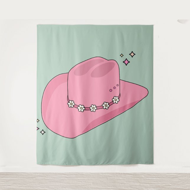 Cowboy Hat Preppy Pink And Green Tapestry (Front)