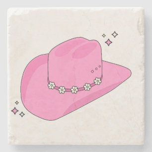Cowboy Hat Preppy Pink Stone Coaster