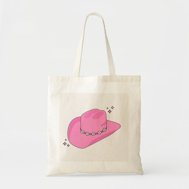Cowboy Hat Preppy Pink Tote Bag (Front)