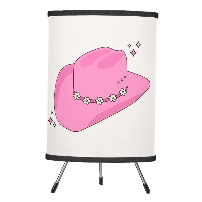 Cowboy Hat Preppy Pink Tripod Lamp (Front)