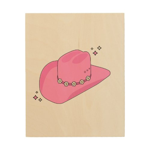 Cowboy Hat Preppy Pink Wood Wall Art