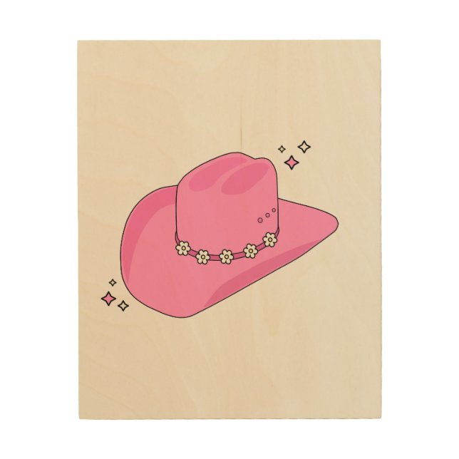 Cowboy Hat Preppy Pink Wood Wall Art (Front)