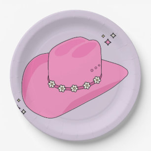 Cowboy Hat Preppy Purple And Pink Paper Plates