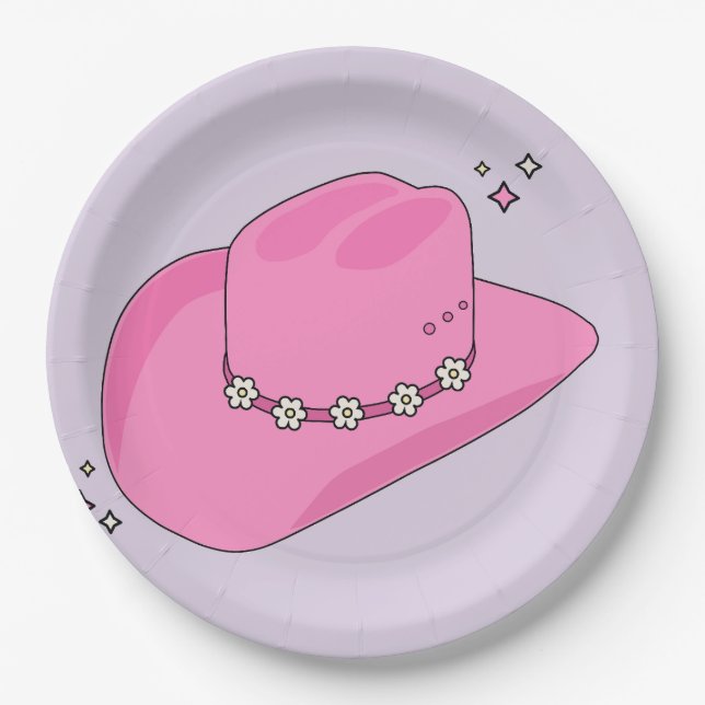 Cowboy Hat Preppy Purple And Pink Paper Plates (Front)