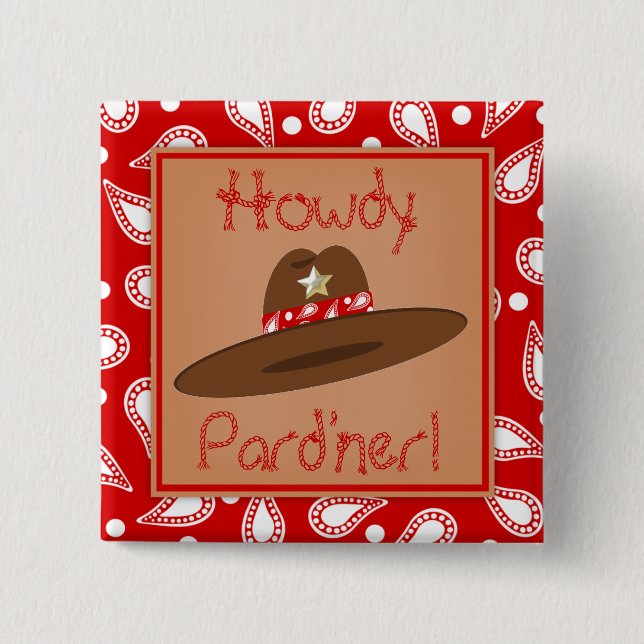 Cowboy Hat Red Bandanna Birthday Party Favor Pinback Button (Front)