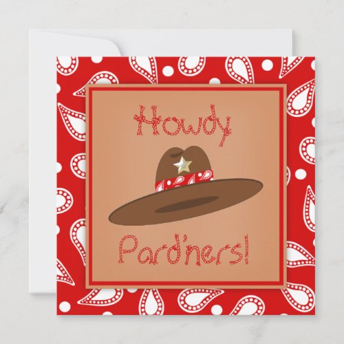 Cowboy Hat Red Paisley Bandanna Birthday Party Personalized Announcement