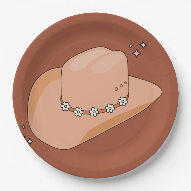 Cowboy Hat Rust Terracotta Paper Plates (Front)