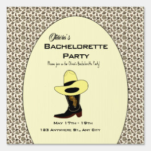 Cowboy Hat Shoes Pattern Bachelorette Party Sign