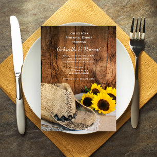Cowboy Hat Sunflower Barn Wedding Rehearsal Dinner Invitation
