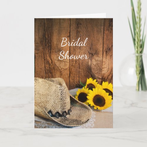 Cowboy Hat Sunflowers and Barn Wood Bridal Shower Invitation