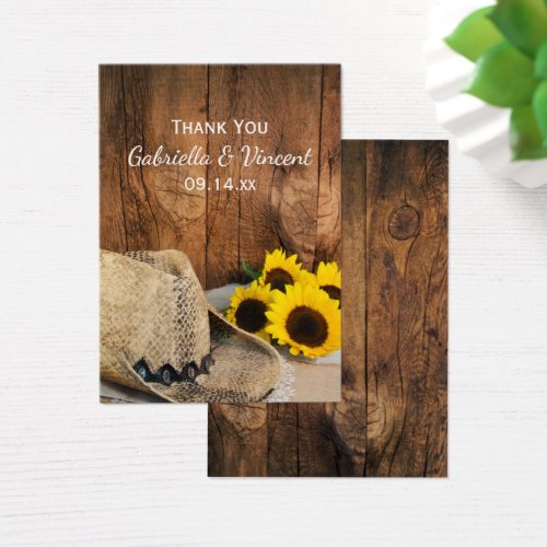 Cowboy Hat Sunflowers Barn Wood Wedding Favor Tag