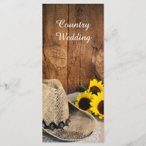 Cowboy Hat Sunflowers Barn Wood Wedding Program