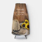 Cowboy Hat, Sunflowers, Barn Wood Western Wedding Bottle Cooler (Front)