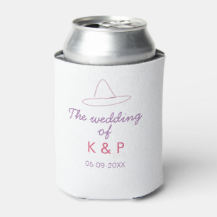 cowboy hat the wedding of couple name date purple can cooler