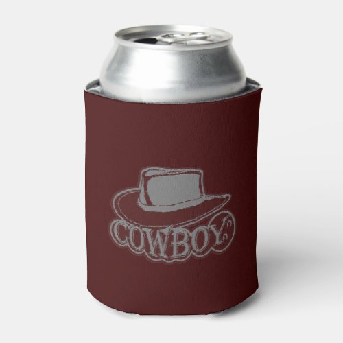 Cowboy Hat Two Tone GreyBurgundy Can Cooler