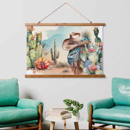 Cowboy hat watercolor cactus western scenery hanging tapestry