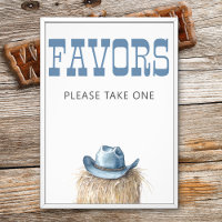 Cowboy Hat Western Blue Baby Shower Favor Sign
