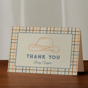 Cowboy Hat Western Gingham Thank You Card