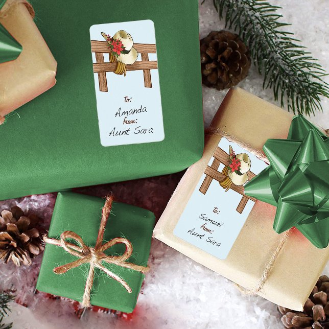 Cowboy Hat with Poinsettias On Fence Christmas Label (Creator Uploaded)