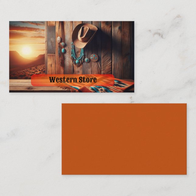 Cowboy Hat with Southwestern Blanket and Jewelry Business Card (Front/Back)