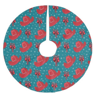 Cowboy Hats And Candy Canes Christmas Tree Skirt