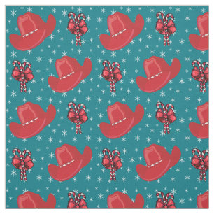 Cowboy Hats And Candy Canes Holiday Fabric