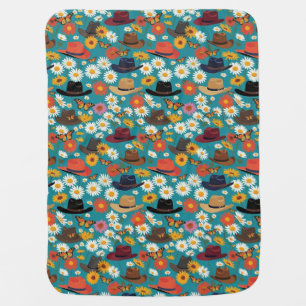 Cowboy Hats Daisies And Monarch Butterflies Teal Baby Blanket
