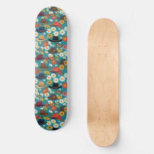 Cowboy Hats Daisies And Monarch Butterflies Teal Skateboard
