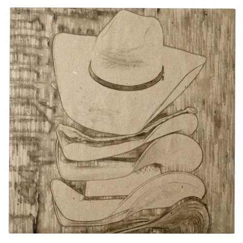 Cowboy Hats Rustic Country Western Art Ceramic Tile