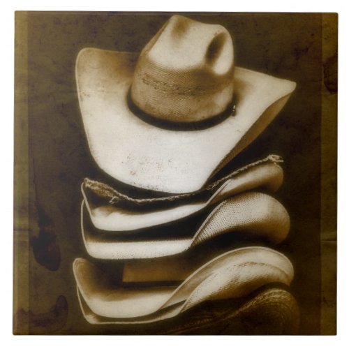 Cowboy Hats Rustic Country Western Photography Ceramic Tile