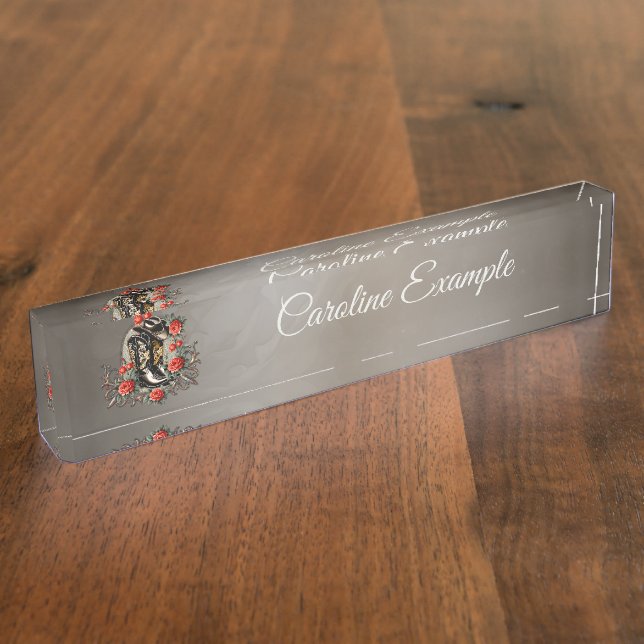 Cowboy hearts: A poem of boots and flowers. Desk Name Plate (Side)