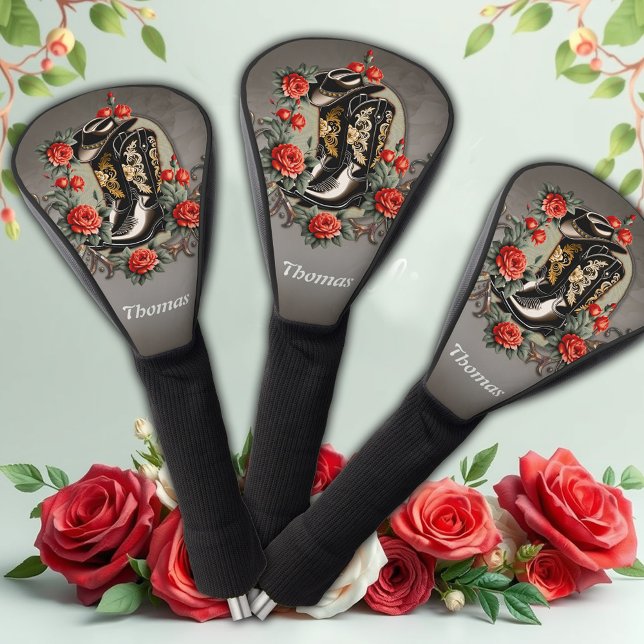 Cowboy hearts: A poem of boots and flowers. Golf Head Cover (Creator Uploaded)