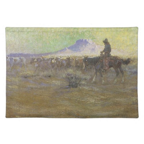 Cowboy Herding Cattle on the Range by Lon Megargee Cloth Placemat
