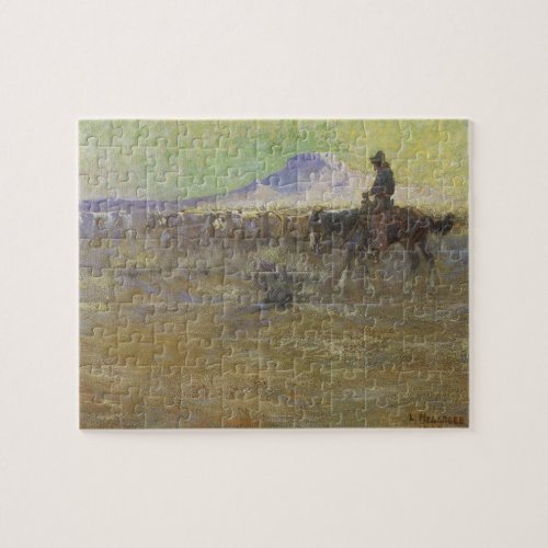 Cowboy Herding Cattle on the Range by Lon Megargee Jigsaw Puzzle