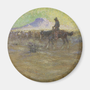 Cowboy Herding Cattle on the Range by Lon Megargee Magnet