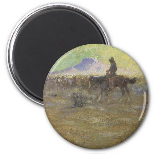 Cowboy Herding Cattle on the Range by Lon Megargee Magnet