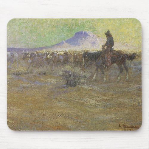 Cowboy Herding Cattle on the Range by Lon Megargee Mouse Pad