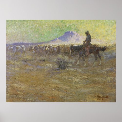 Cowboy Herding Cattle on the Range by Lon Megargee Poster