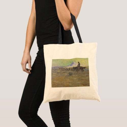 Cowboy Herding Cattle on the Range by Lon Megargee Tote Bag