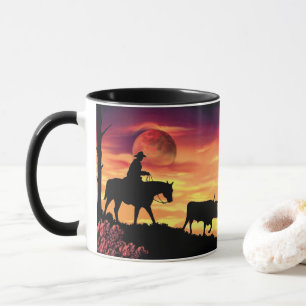 Cowboy Herding Longhorn Steer Mug
