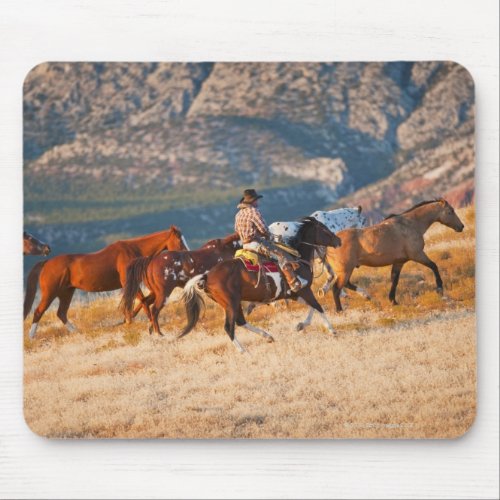 Cowboy herding wild horses 2 mouse pad