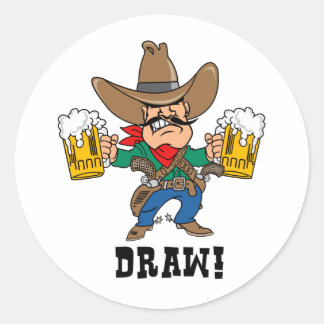 Cowboy Holding Beer Mugs Classic Round Sticker